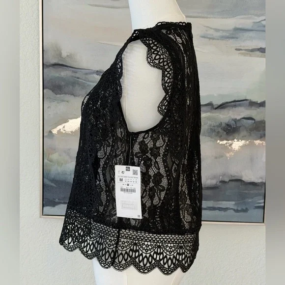 NWT Zara Black Lace Top - Picture 5 of 16